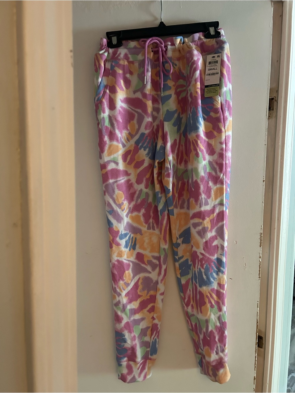 Womens Ideaology Tie-Dye Print Fleece Joggers - Size Small Pink Multi. NWT